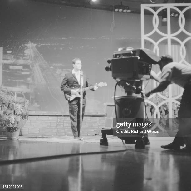 Country singer Willie Nelsonperforms on "Arizona Hayride" TV show in November, 1964 at Madison Square Garden Park at 7th Avenue and Washington in...