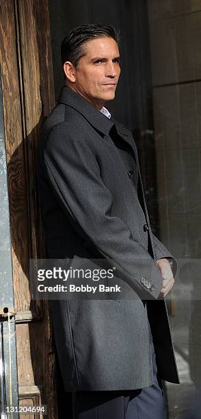 James Caviezel on the set of "Person Of Interest" on the Streets of Manhattan on November 2, 2011 in New York City.