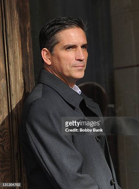 James Caviezel on the set of "Person Of Interest" on the Streets of Manhattan on November 2, 2011 in New York City.