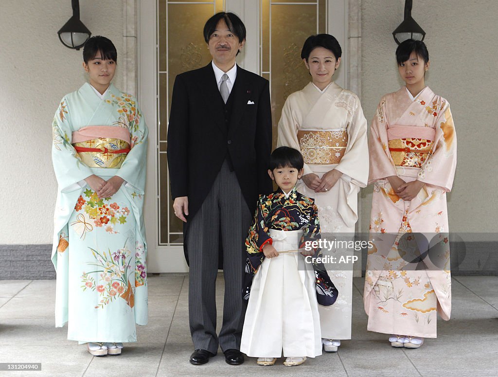 Japan's Prince Hisahito (C) wearing trad