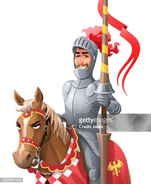 knight with lance riding a horse - lance king stock-grafiken, -clipart, -cartoons und -symbole