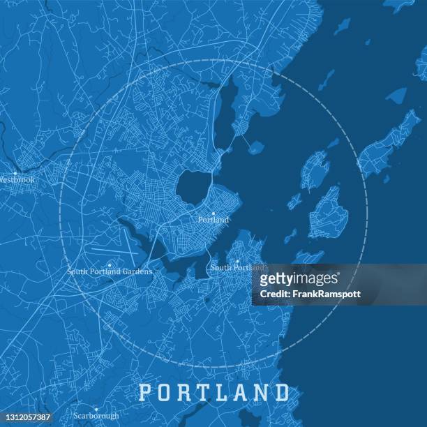 ポートランドme都市ベクトルロードマップ青いテキスト - メイン州 ポートランド点のイラスト素材／クリップアート素材／マンガ素材／アイコン素材