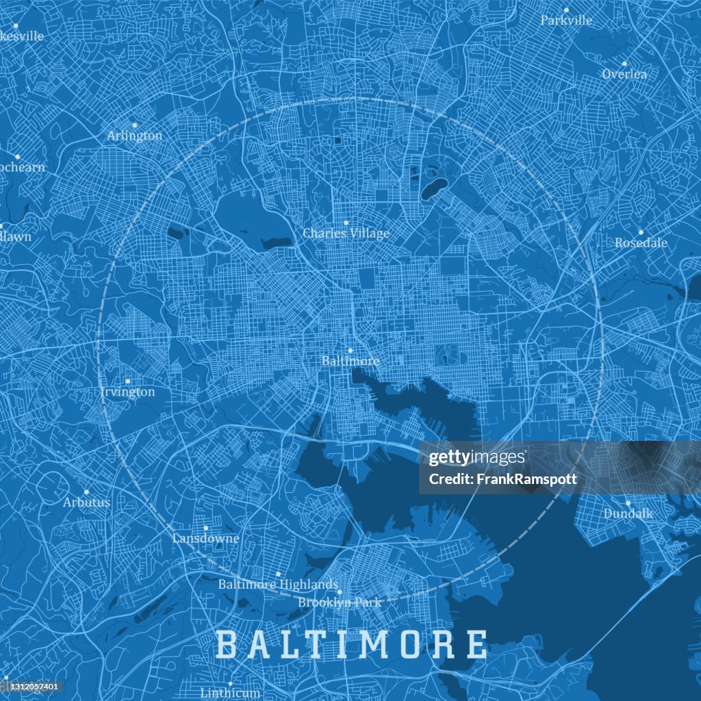 Baltimore MD City Vector Road Map Blue Text