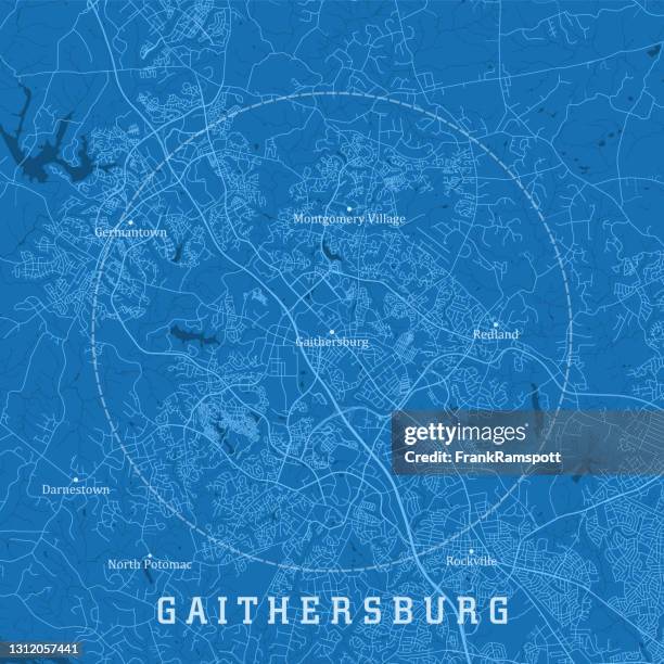 ilustrações de stock, clip art, desenhos animados e ícones de gaithersburg md city vector road map blue text - germantown maryland