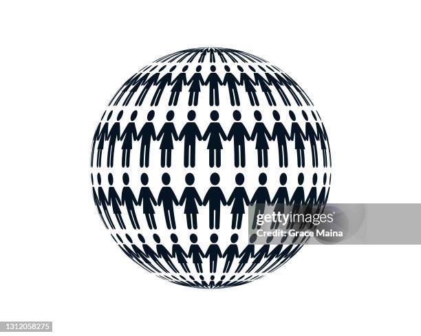 poeple of different races around the world holding hands - people holding hands around globe stock illustrations