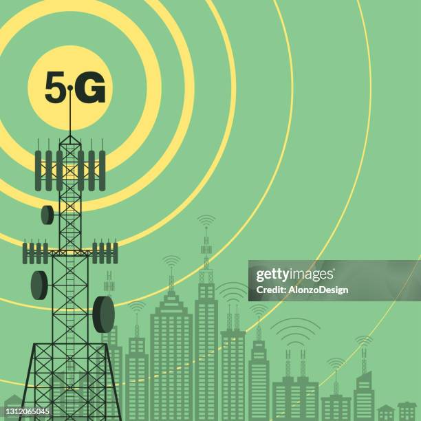 stockillustraties, clipart, cartoons en iconen met 5g het conceptontwerp van de technologie van de communicatie. - communicatietoren