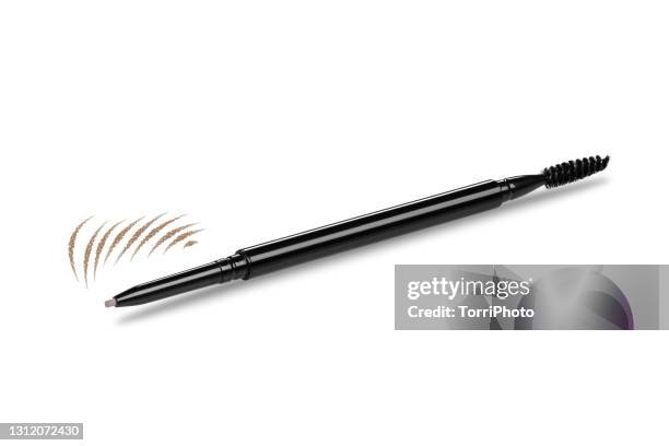 black eyebrow pencil with brush isolated on white background - eyebrow pencil fotografías e imágenes de stock