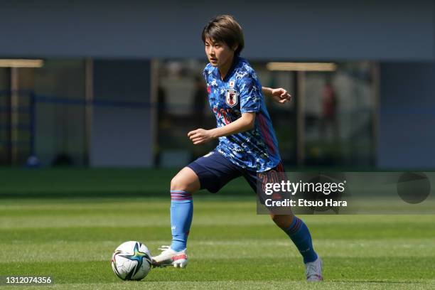 Honoka Hayashi of Japan in action during the Women's international friendly match between Japan and Panama at the National Stadium on April 11, 2021...