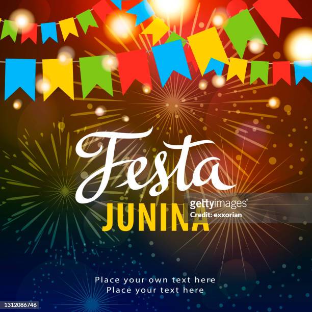 stockillustraties, clipart, cartoons en iconen met junina vieringsfeest - party flags