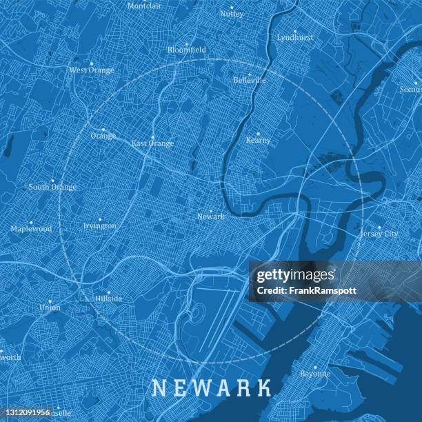 ilustraciones, imágenes clip art, dibujos animados e iconos de stock de newark nj ciudad vector road map texto azul - newark nueva jersey