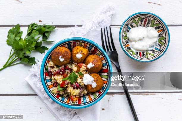 falafel with tabbouleh salad - halal stock pictures, royalty-free photos & images