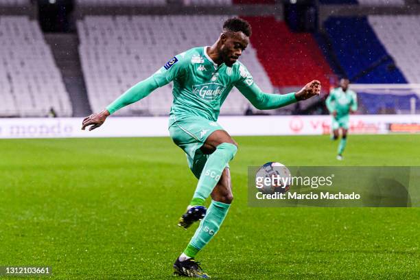 Abdoulaye Bamba of Angers in action during the Ligue 1 match between Olympique Lyon and Angers SCO at Groupama Stadium on April 11, 2021 in Lyon,...