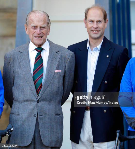 Prince Philip, Duke of Edinburgh and Prince Edward, Earl of Wessex attend the start of Sophie, Countess of Wessex's Diamond Challenge cycle ride at...
