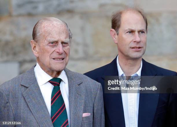 Prince Philip, Duke of Edinburgh and Prince Edward, Earl of Wessex attend the start of Sophie, Countess of Wessex's Diamond Challenge cycle ride at...