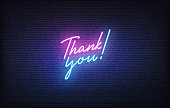 Thank you neon sign. Glowing neon lettering Thank you template.