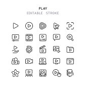 Play Line Icons Editable Stroke