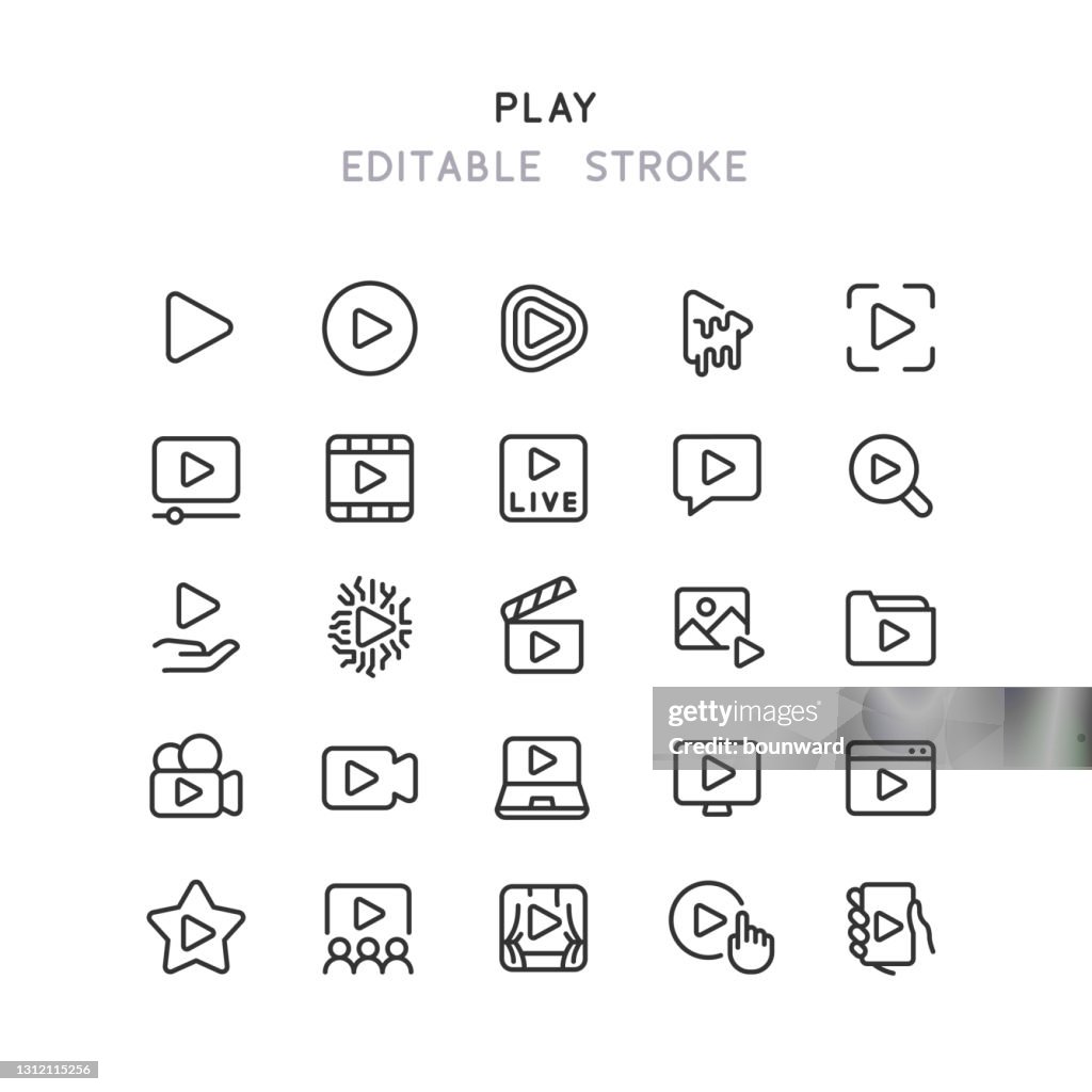 Play Line Icons Editable Stroke