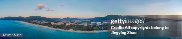a panoramic view of luxury hotel at yalong bay, sanya, china - sanya stock pictures, royalty-free photos & images