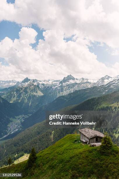 view over the austrian alps - montafon valley stock pictures, royalty-free photos & images