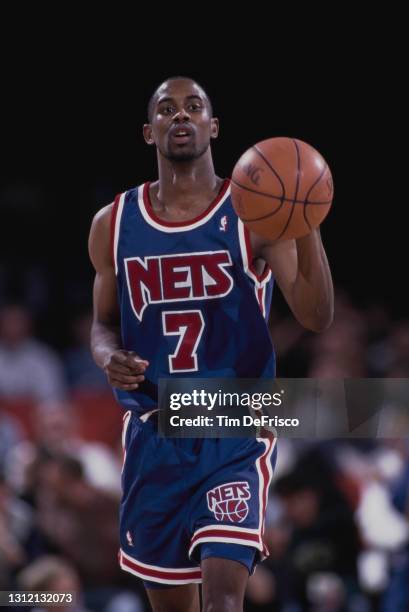 Kenny Anderson, Point Guard for the New Jersey Nets during the NBA Midwest Division basketball game against the Denver Nuggets on 28th January 1993...