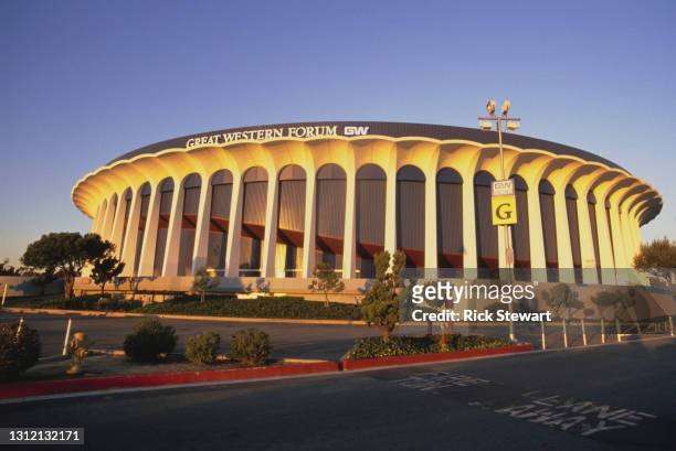 General exterior view of the Great Western Forum Arena during the NBA Pacific Division basketball game between the Los Angeles Lakers and the...