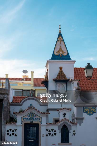 local white and blue house in cascais - tavira stock pictures, royalty-free photos & images