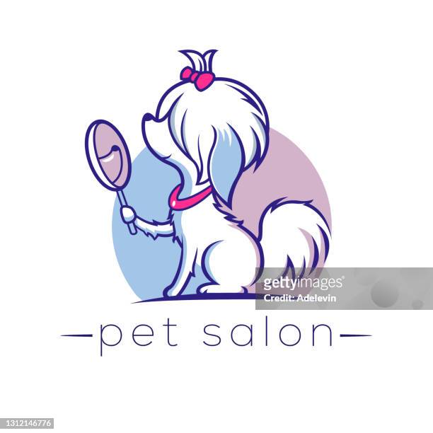 pet salon emblem - cute puppies stock illustrations