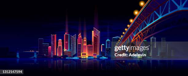 night city neon panoramic - moldova city stock illustrations