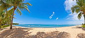 Panoramic view over the endless and deserted beach of Praia do Forte in the Brazilian province of Bahia during the day in summertime
