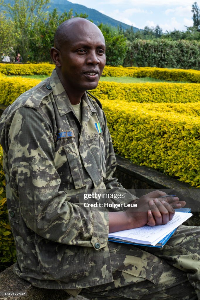 Ranger guide during briefing for gorilla trekking excursion