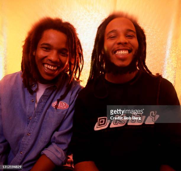 Jamaican-American musician Stephen Marley and Jamaican musician and philanthropist Ziggy Marley, sons of Bob Marley, pose for a portrait circa July,...