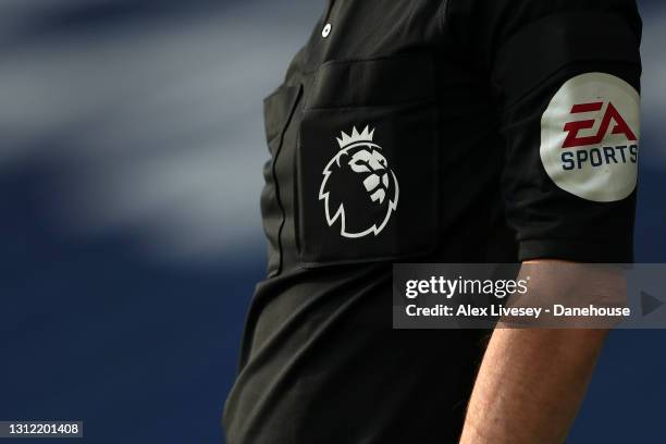 Premier League badge is seen on an assistant referee during the Premier League match between West Bromwich Albion and Southampton at The Hawthorns on...