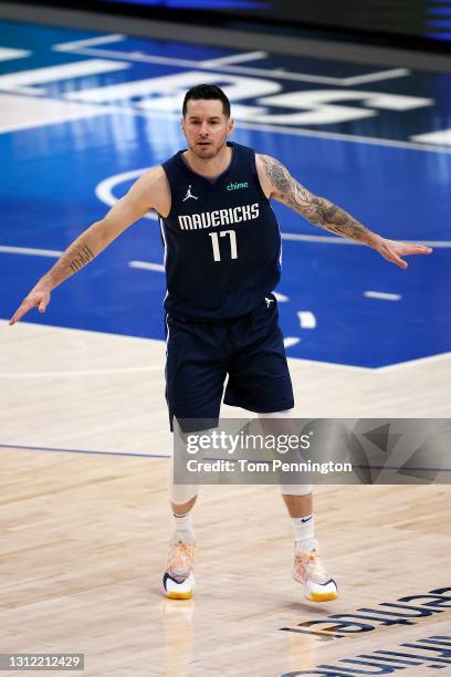 Redick of the Dallas Mavericks takes the court against the Philadelphia 76ers in the second half at American Airlines Center on April 12, 2021 in...