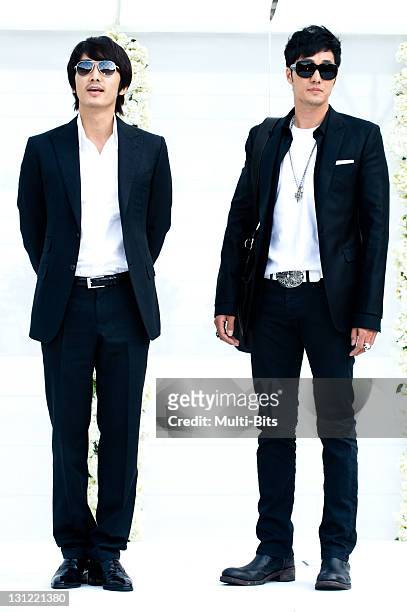 Song Seung-Heon and So Ji-Sub attend the Jang Dong-Gun and Go So-Young Wedding at the Shilla Hotel on May 2, 2010 in Seoul, South Korea.