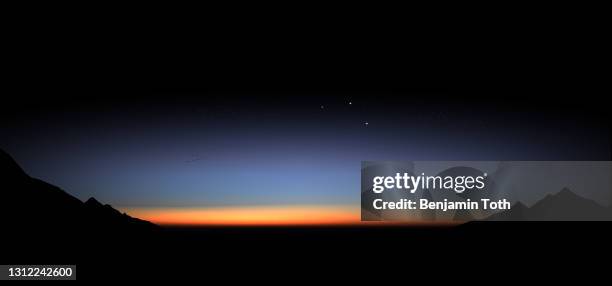 mountains in the night sky background - epic landscape stock illustrations