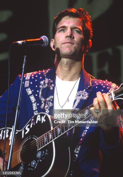 Chris Isaak performs during Live 105's BFD at Shoreline Amphitheatre on June 9, 1995 in Mountain View, California.