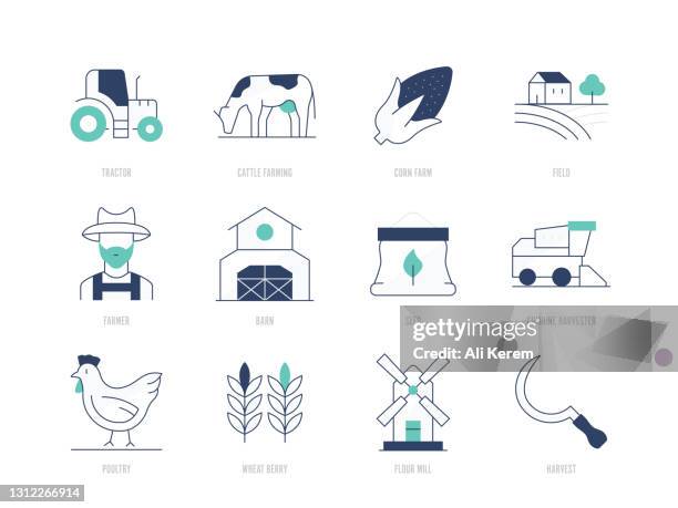 bauernhof und landwirtschaft-icon-set - farm or agriculture stock-grafiken, -clipart, -cartoons und -symbole