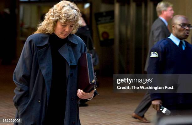 Medical examiner Dr. Mary Ripple departs the Montgomery County Circuit Court after testimony in the murder trial of Brittany Norwood, in Rockville,...