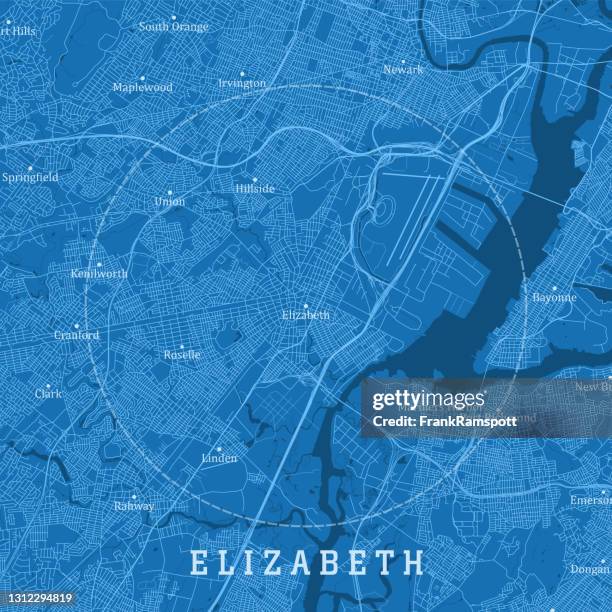 elizabeth nj city vector road map blue text - elizabeth new jersey stock illustrations