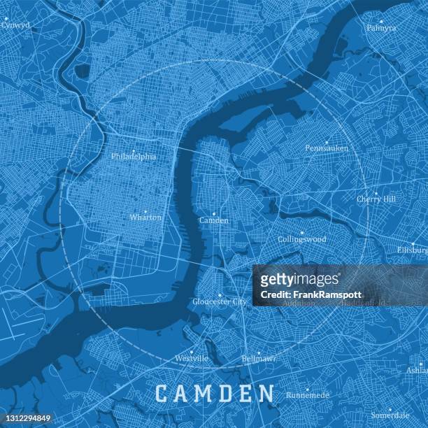camden nj city vector road map blue text - philadelphia pennsylvania map stock illustrations