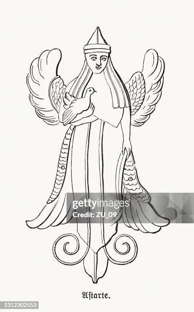 astarte, ancient near eastern goddess, wood engraving, published in 1893 - idols stock illustrations
