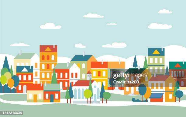 ilustraciones, imágenes clip art, dibujos animados e iconos de stock de vista urbana de la ciudad - distrito residencial