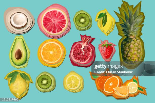 stickers of different fruits - fruit stock illustrations