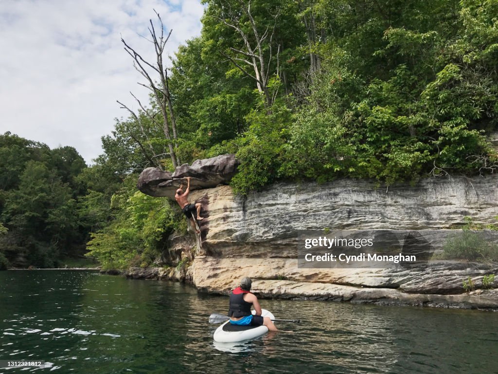 Man Rock Climbing at Summersville Lake