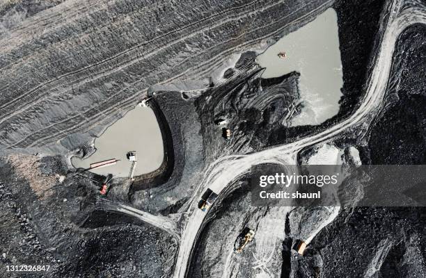 aerial view of coal mine - engineering earth stock pictures, royalty-free photos & images
