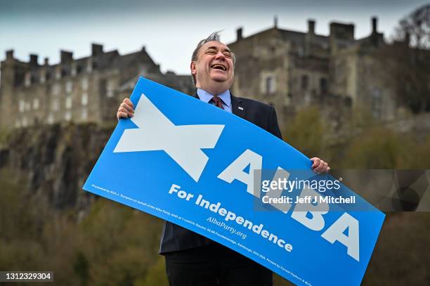 Former First Minister and leader of the Alba Party Alex Salmond campaigns at Stirling Castle with ALBA Mid Scotland and Fife Candidates: Neale...