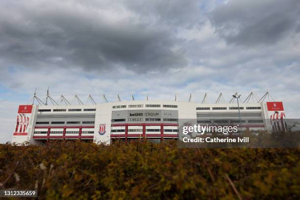 General view outside the stadium prior to the International Friendly match between England and Canada at Bet365 Stadium on April 13, 2021 in Stoke on...