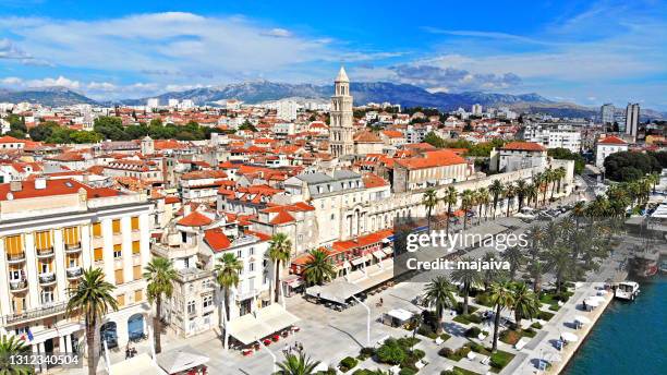 aerial view of historical part of split, croatia - split croatia stock pictures, royalty-free photos & images