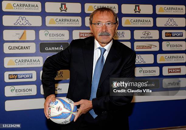 Jacques Brunel poses as the Italian Rugby Federation unveils him as its new coach on November 3, 2011 in Bologna, Italy.