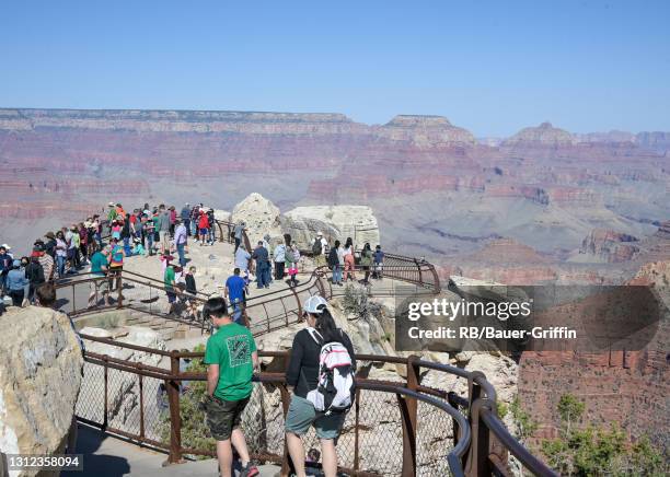 View of Mather Point at the Grand Canyon is seen on April 06, 2021 in Grand Canyon Village, Arizona.